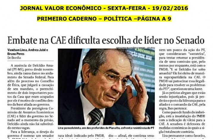 Jornal destaca preferência do senador paraibano para liderança do governo