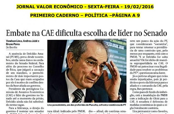 Jornal destaca preferência do senador paraibano para liderança do governo 