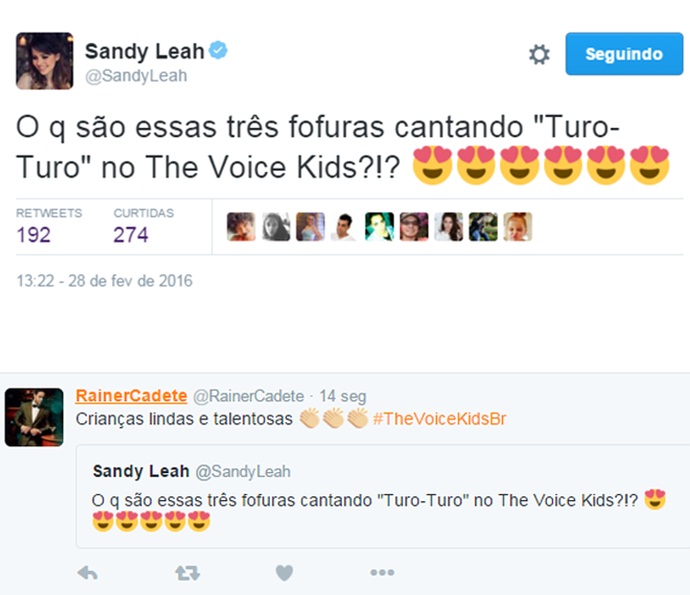 Comentário de Sandy a meninas do The Voice Kids da Rede Globo