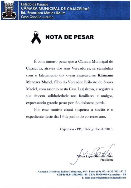 NOTA DE PESAR