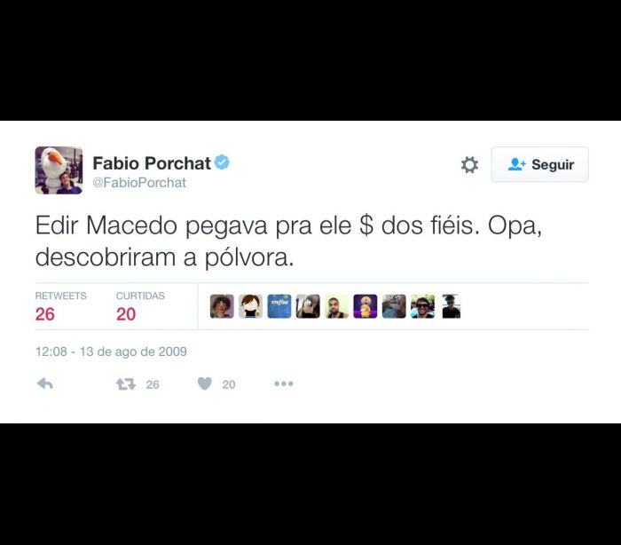  Internautas descobrem post de Porchat chamando Edir Macedo de ladrão (Foto: REPRODUÇÃO / TWITTER)