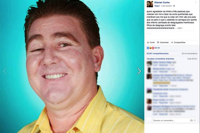 Elismar Cunha candidato a vereador em Bela Vista de Goiás (GO) (Foto: Reprodução/Facebook) 