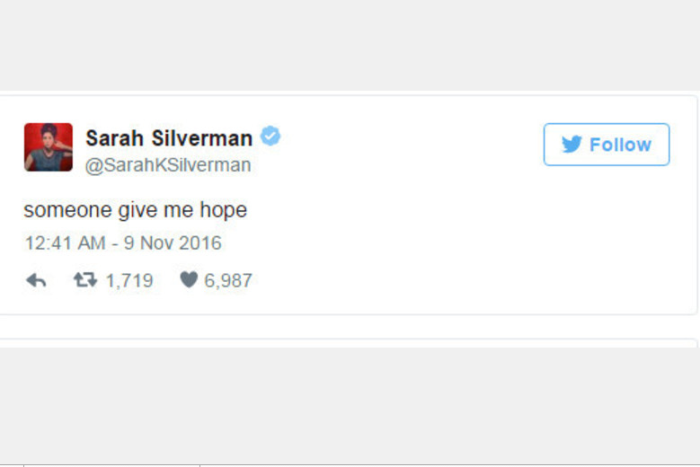 A atriz e comediante Sarah Silverman escreveu apenas "alguém me dê esperança" 